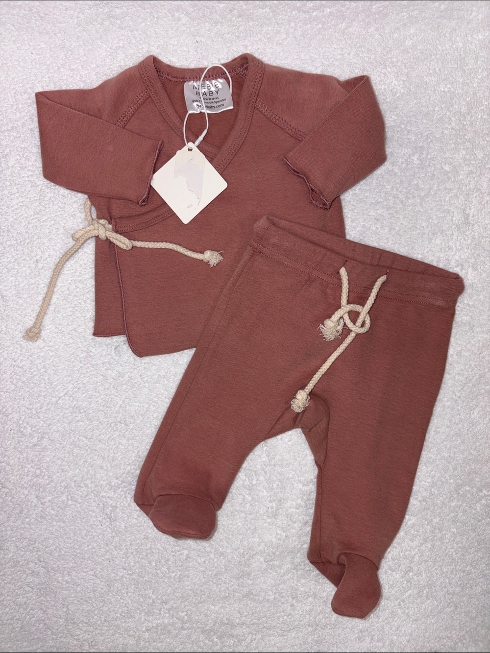Mebie baby Organic dusted rose Baby Footie kimono Matching Set newborn